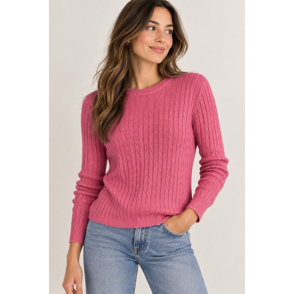 Express Silk Cashmere Blend Pink Cable Knit Crewneck Sweater Women’s M Luxury